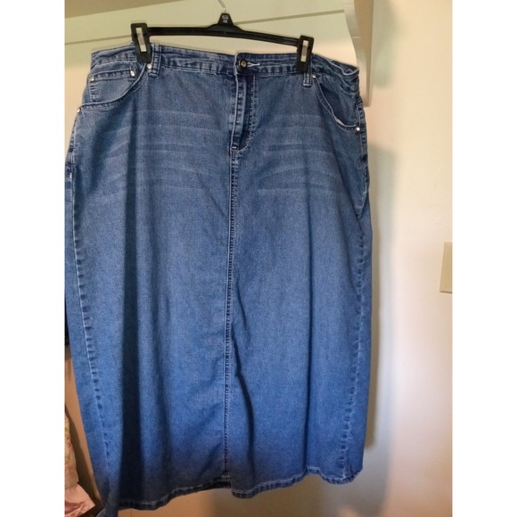 Baccini‎ long maxi skirt womens size 16W pockets denim blue Rhinestone - Picture 1 of 8